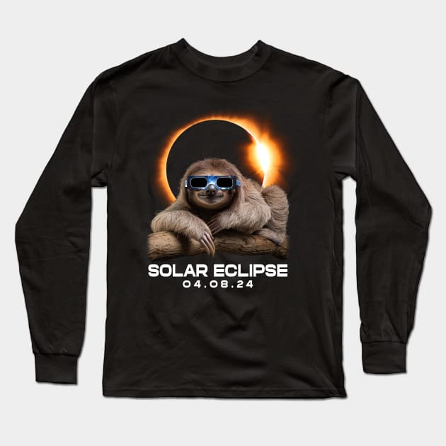 Solar Siesta: Sloth Enjoying the Eclipse Spectacle T-Shirt Design Long Sleeve T-Shirt by ArtByJenX